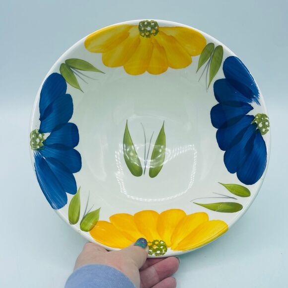 Vintage Hand Painted Blue Yellow Flower Serving Bowl La Primula MAXAM Italy - Picture 10 of 10